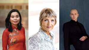 Nguyễn Phan Quế Mai från Vietnam, Hanne-Vibeke Holst från Danmark och Rasmus Daugbjerg från Danmark är några av de författare som gästar Stadsbibliotek under Internationell författarscen Göteborg. Foto: Tapu Javeri/Sara Galbiati/Lea Meilandt