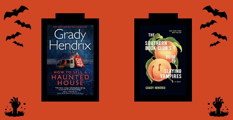 Omslag till böckerna "How to Sell a Haunted House" och "The southern book club's guide to slaying vampires" av Grady Hendrix. Quirk Books och Titan Books.